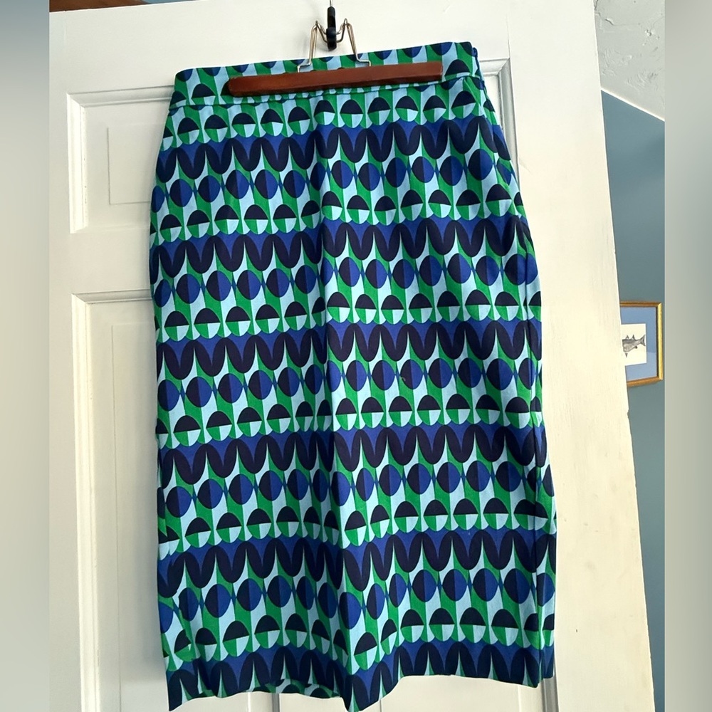 Boden Blue and Green Geometric Pencil Skirt